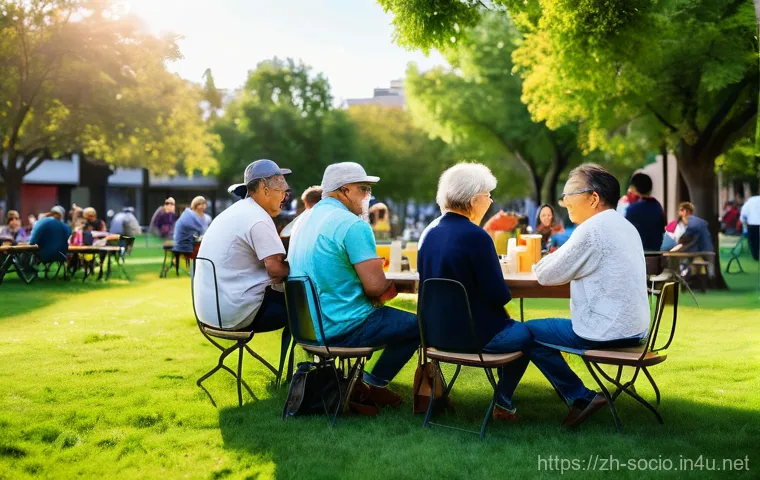 공동체 형성과 사회적 신뢰 - **Prompt:** "A vibrant and diverse community gathering in a sunlit, modern urban park. People of all...