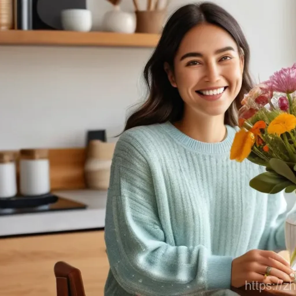 사회계층과 소비문화 - A vibrant illustration of a young millennial woman (late 20s-early 30s) in a cozy, sunlit apartment ...