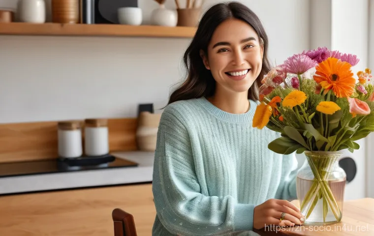 사회계층과 소비문화 - A vibrant illustration of a young millennial woman (late 20s-early 30s) in a cozy, sunlit apartment ...