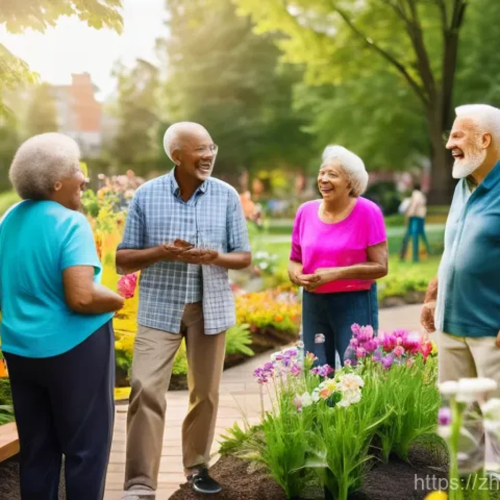공동체 이론과 지역사회 연구 - A vibrant, diverse community park on a sunny afternoon, teeming with life and connection. In the for...