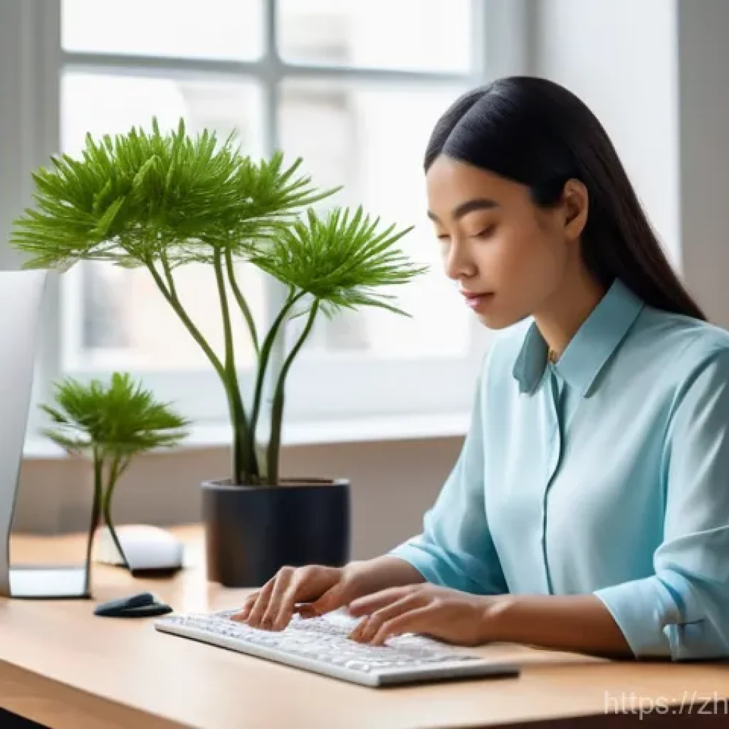 기술과 사회 변화 - **Prompt:** A young, diverse professional in a bright, modern minimalist home office. The person, dr...