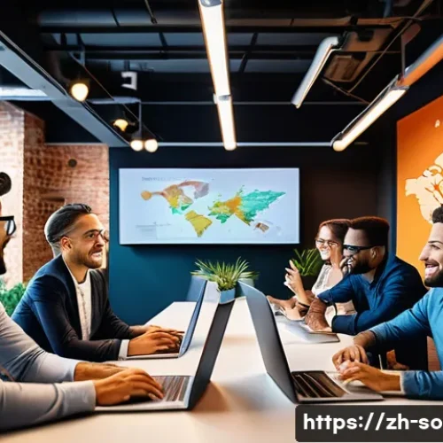 사회적 자본과 경제 발전 - A dynamic modern business networking scene in a vibrant urban co-working space, diverse entrepreneur...