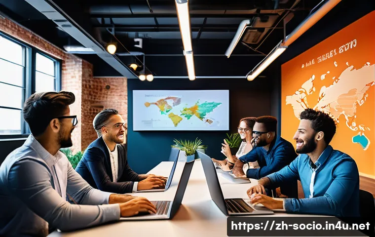 사회적 자본과 경제 발전 - A dynamic modern business networking scene in a vibrant urban co-working space, diverse entrepreneur...