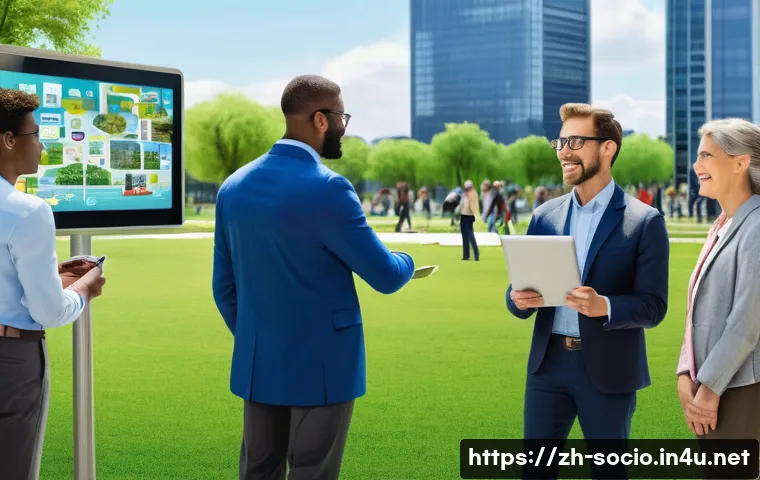 사회적 혁신과 공공정책 - A vibrant urban community collaboration scene illustrating diverse stakeholders&mdash;government officials...