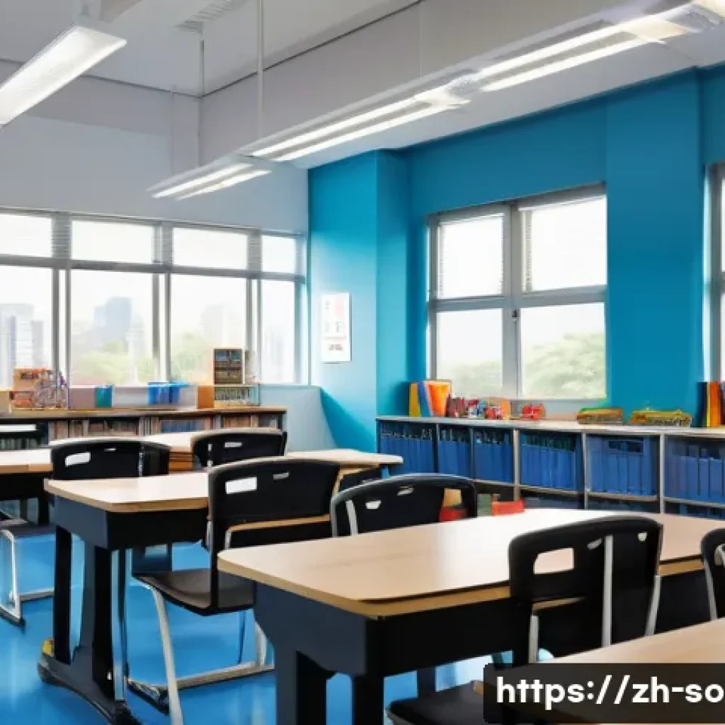 사회적 이동성과 교육격차 - A modern urban classroom filled with natural light, featuring advanced multimedia equipment such as ...