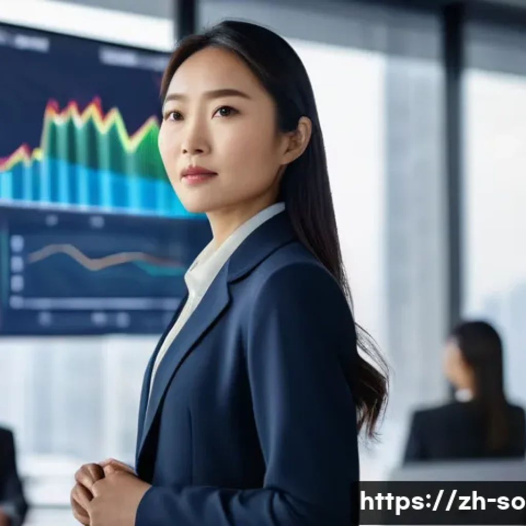 페미니즘과 사회적 변화 - A confident modern Chinese woman in a sleek business suit standing in a high-tech office environment...