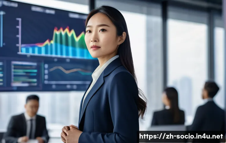 페미니즘과 사회적 변화 - A confident modern Chinese woman in a sleek business suit standing in a high-tech office environment...