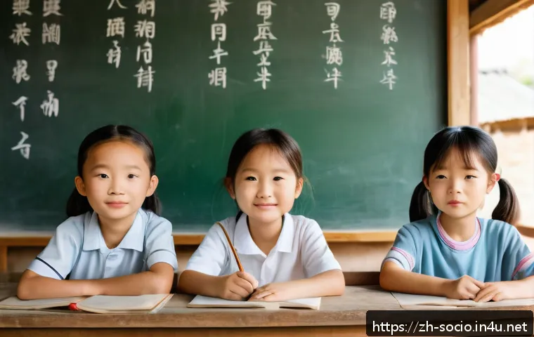 공공정책과 사회적 형평성 - A rural classroom scene in contemporary China showing a diverse group of children wearing clean but ...