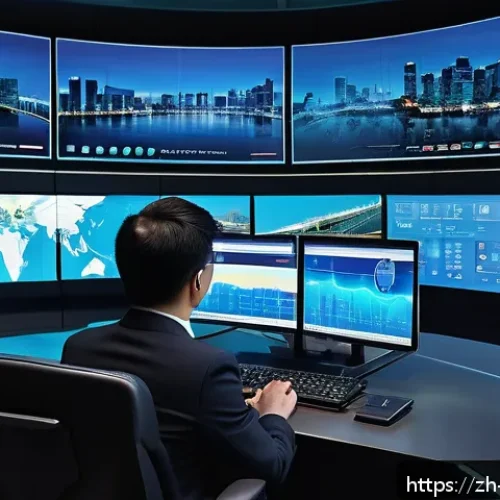 사회학과 빅데이터 분석 - A modern urban control center filled with large digital screens displaying real-time data streams of...