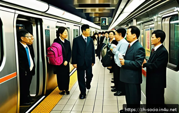 사회구조와 기능주의 - A bustling urban subway scene during rush hour in a modern Chinese city, showing diverse commuters i...