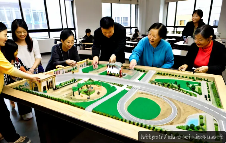 사회적 문제 해결을 위한 디자인 사고 - Photorealistic community design workshop solving an urban accessibility problem, diverse adults incl...